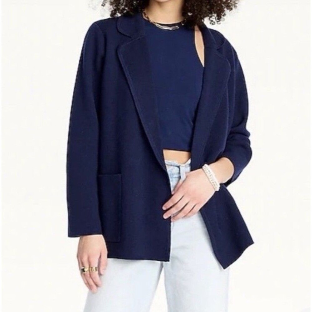 J. Crew 100% Merino Wool Navy Blue Open Sweater Blazer Medium G7746